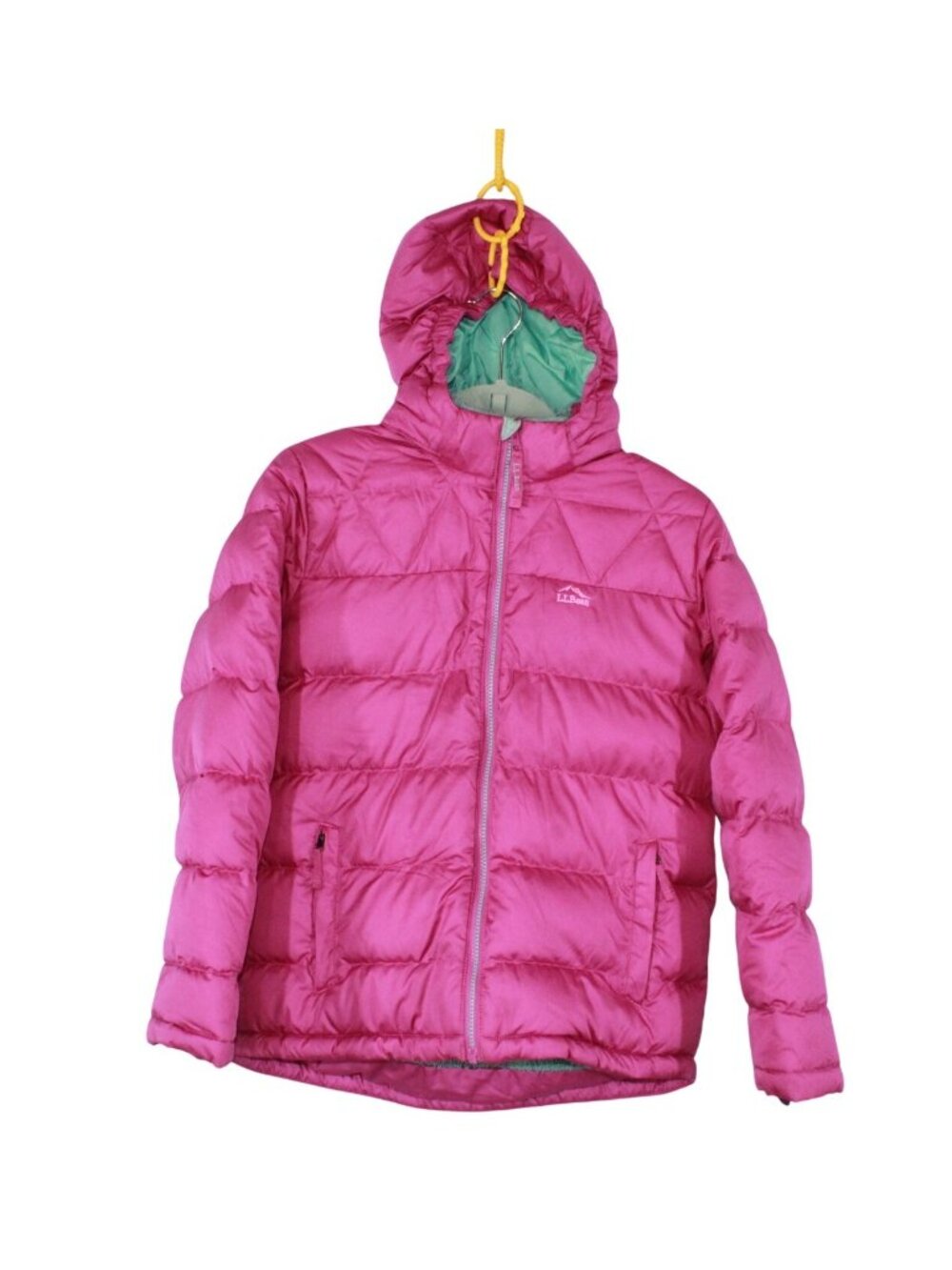 LL Bean Bean's DownTek Puffer Jacket Pink Hooded Fleece Lined Coat L 14-16